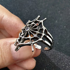 Retro The Spider Web Adjustable Open Ring For Men Punk Gothic Edgy Copper Jewelry Cosplay Holloween Accessories Unisex