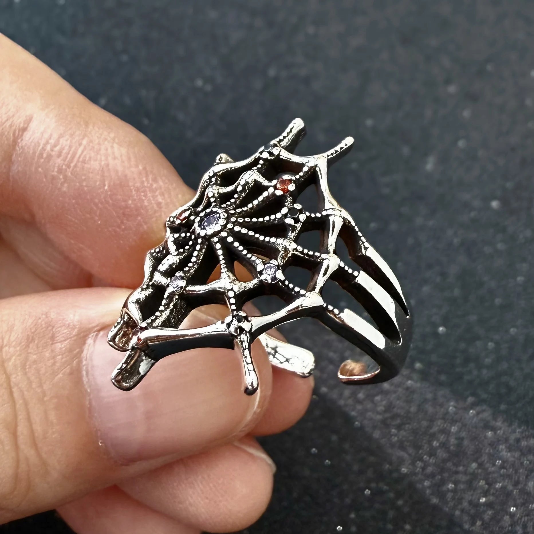 Retro The Spider Web Adjustable Open Ring For Men Punk Gothic Edgy Copper Jewelry Cosplay Holloween Accessories Unisex