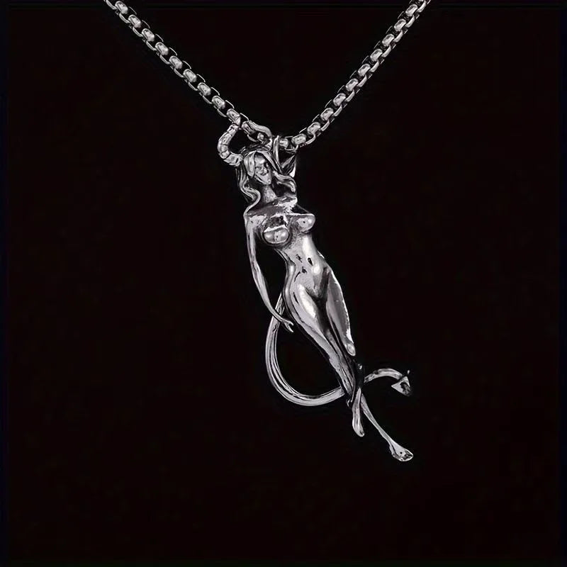 Gothic Succubus Pendant Necklace — Silver