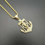 Jesus Christ Religion Necklace New Men's Fashion Titanium Steel Gold-Plated Anchor Cross Pendant Necklace Hip Hop Jewelry