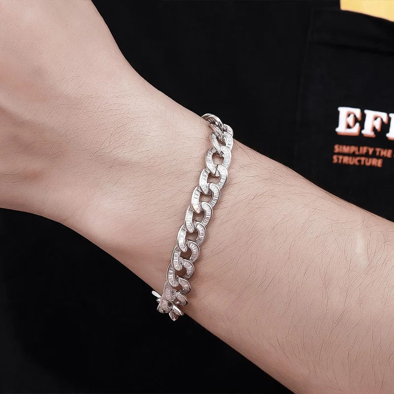 Luxury Solid Platinum PT950 Ladder Square Diamond Cuban Bracelet ins Hip Hop Men's and Women's Bracelet