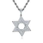 MossanRappr Full Moissanite Iced Out Star of David Pendant Necklace Hip Hop Hexagram Rope Chain for Men Women