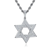 MossanRappr Full Moissanite Iced Out Star of David Pendant Necklace Hip Hop Hexagram Rope Chain for Men Women