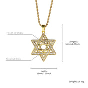Gold Iced Out Hexagon Pendant Rope Chain Necklace