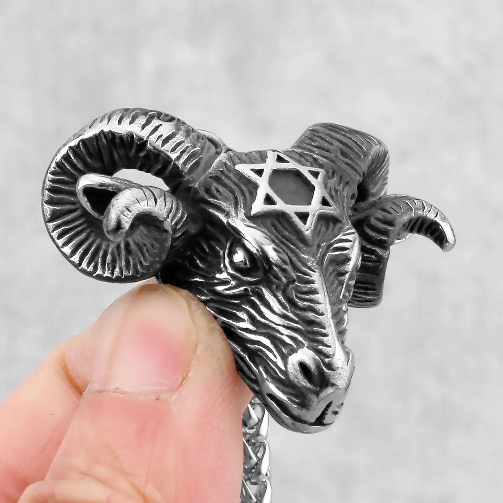 Viking Horned Ram Head Necklace — Nordic Amulet, Stainless Steel