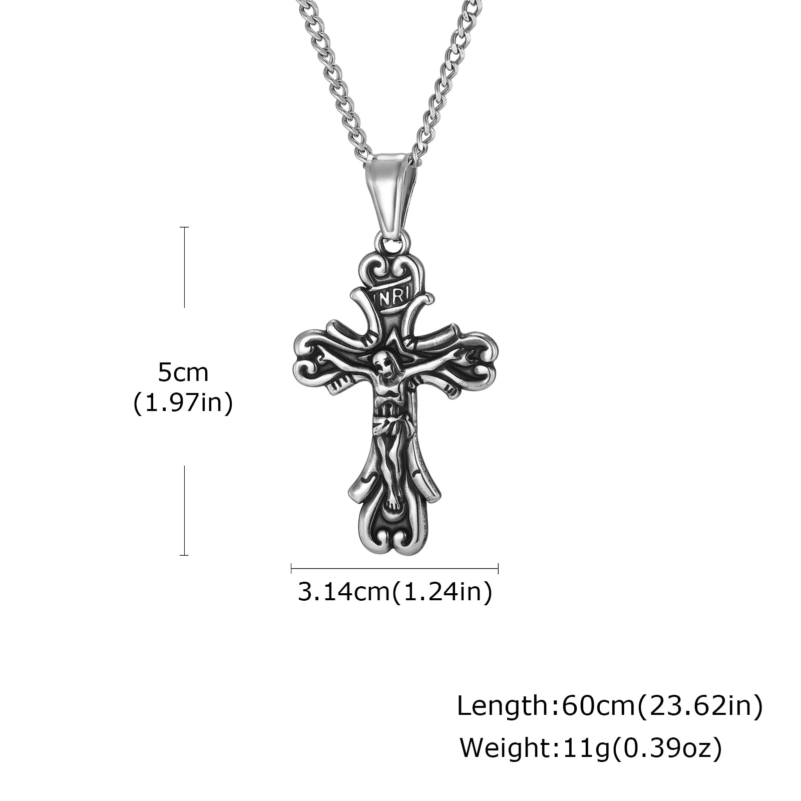 Gothic Cross Necklace for Men,Retro Grey Stainless Steel Crucifix Pendant Necklace,Vintage Punk Jewelry Gift