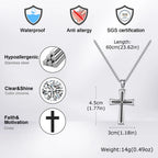 Vnox Cubic Zirconia Stone Centered Cross Necklaces for Men, Black Silver Color Stainless Steel Pendant,Religious Accessory Gift