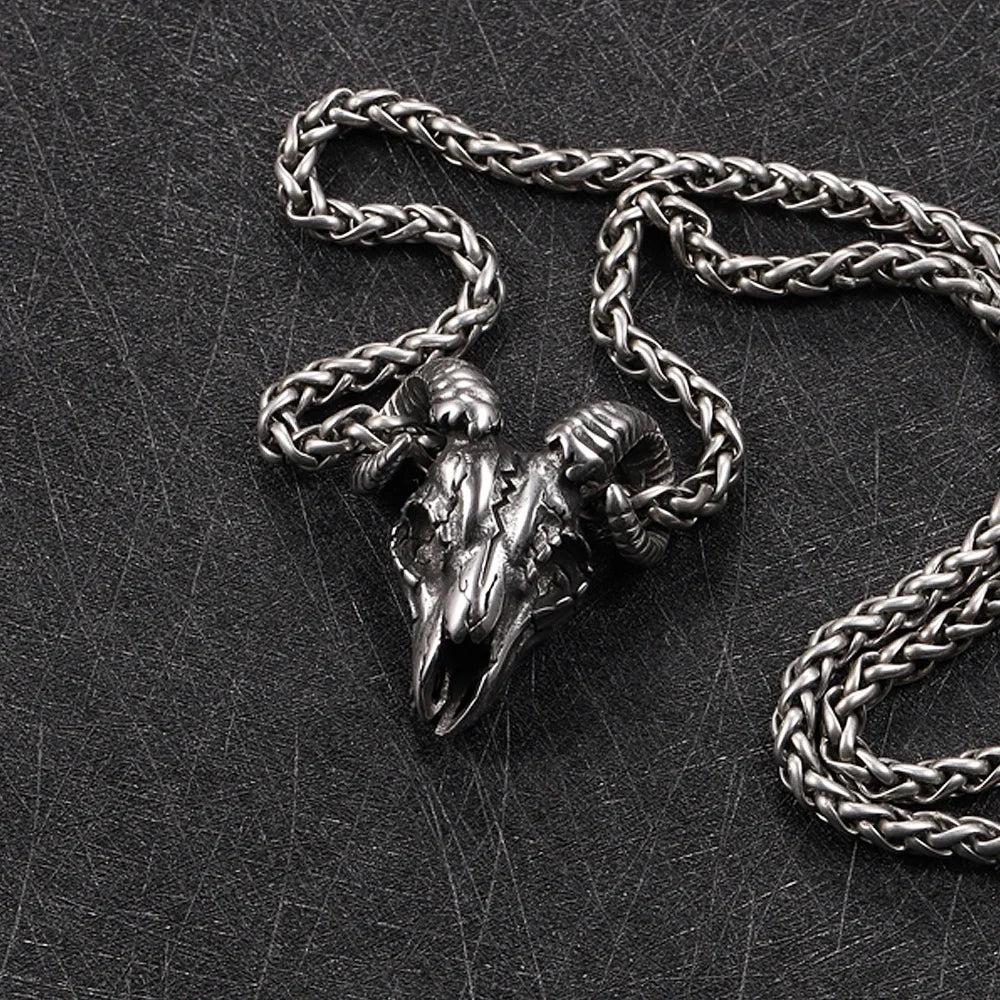 Vintage 316L Stainless Steel Goat Necklace Hanging Men Chain Street Hip Hop Style Gothic Skull Pendant Jewelry Accessories