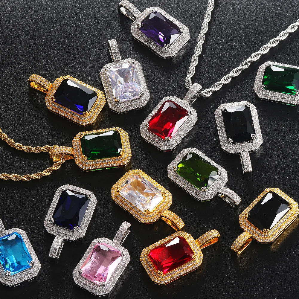 Iced Out Rope Pendant Necklace Stainless Steel