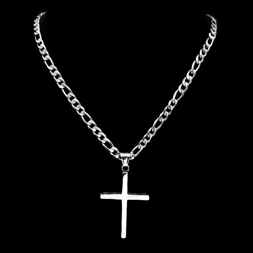 Hip Hop Vinatge Thick Cross Pendant Necklace for Men Stainless Steel Silver Color Faith Chain Necklaces Gift Jewelry