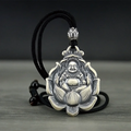 Guanyin Buddha Rope Pendant Necklace — Black