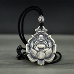 Guanyin Buddha Rope Pendant Necklace — Black