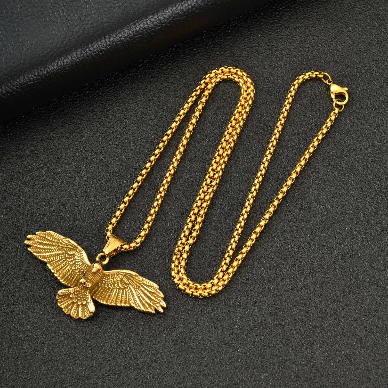 Vnox Men's Stainless Steel Eagle Pendant Necklace, Gold Silver Plated Hip Hop Box Chain, Punk Jewelry Gift for Dad Husband Son