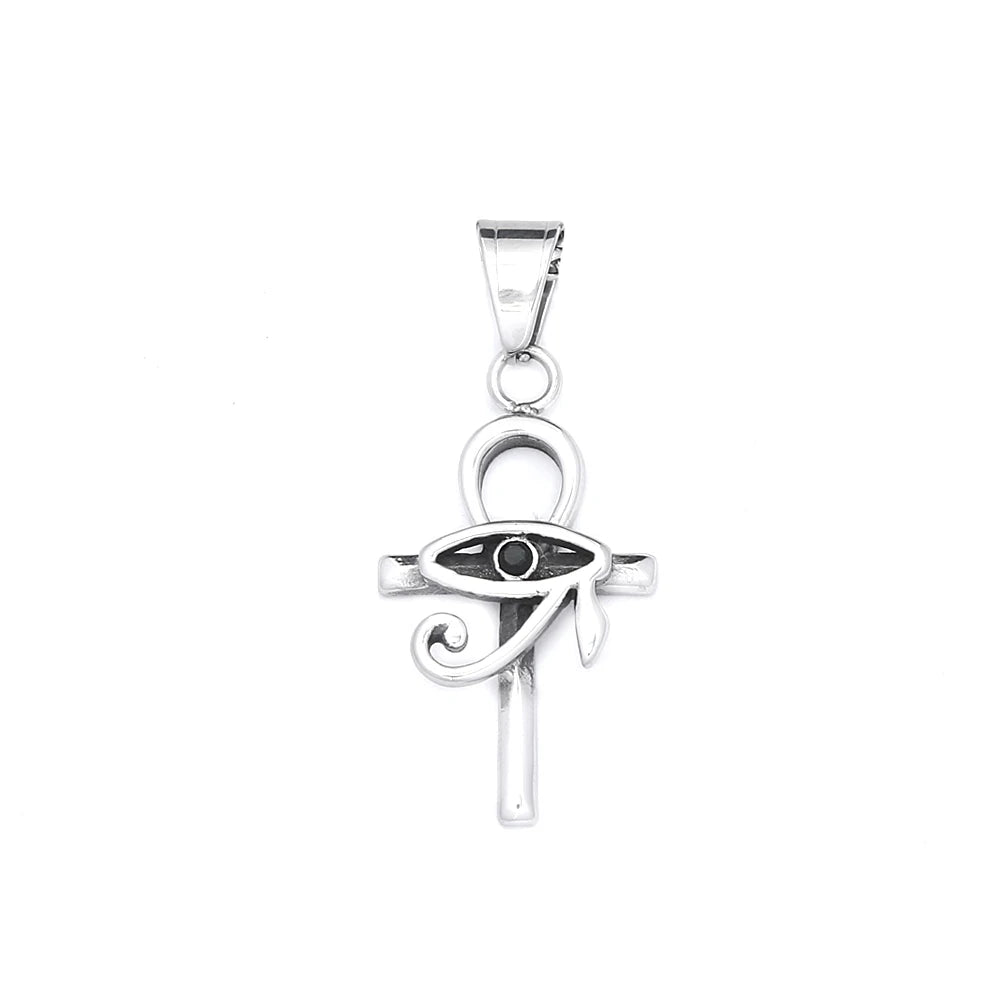Vintage Stainless Steel Eye of Horus Pendant Necklace Fashion Punk Ankh Cross Necklaces For Men Women Amulet Jewelry
