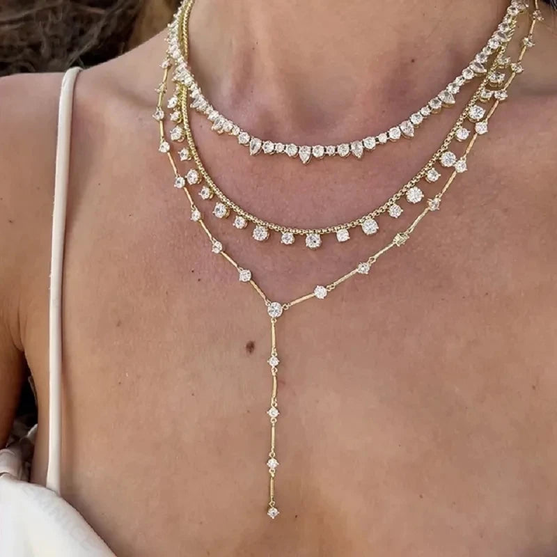 2025 Luxury Round Water Drop Stone Pendant Tennis Chain Jewelry 5A Cubic Zirconia Bling Long Y Lariat Sexy Women Choker