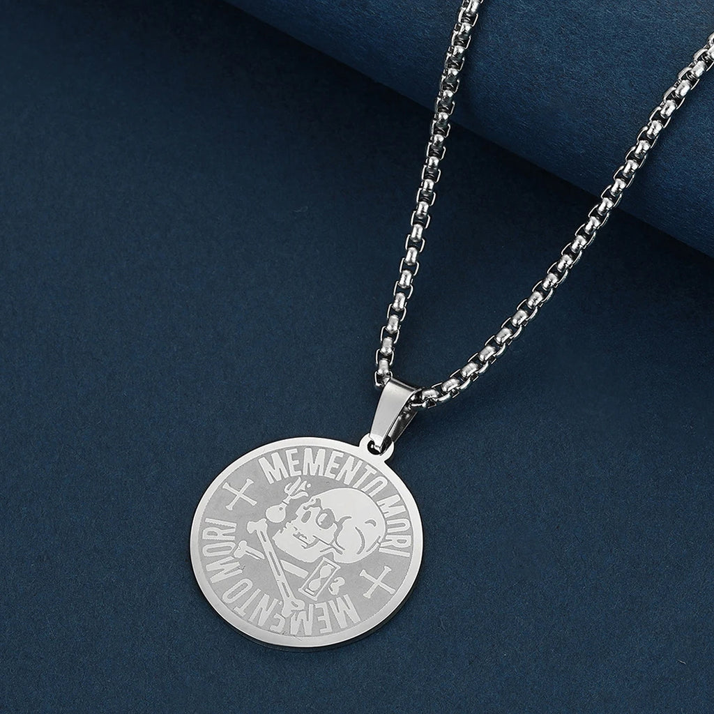 Memento Mori Stoic Skull Pendant Necklace — Stainless