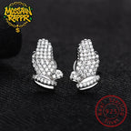 Iced Out Prayer Hand Earrings — 925 Silver