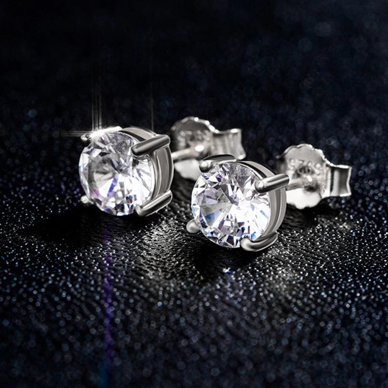 Iced Out Round Zircon Stud Earrings Stainless Steel