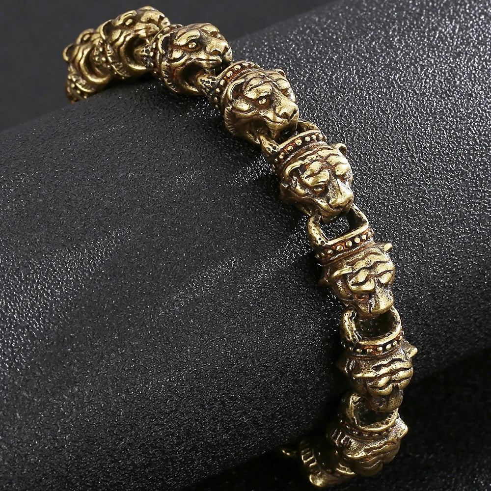Steampunk Men's Tiger Head Bracelet Vintage Old Gold Color Solid Stainless Steel Man Bracelets Bangle Mens Jewellery