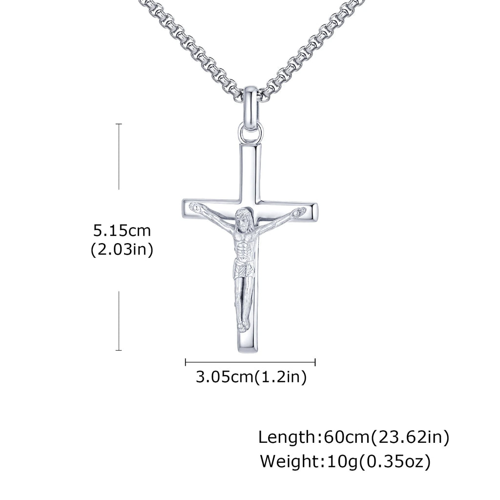 Stainless Steel Catholic Cross Necklace for Men,St. Benedict's Catholic Crucifix Pendant Necklace,Religion Gothic
