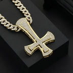 Iced Out Inverted Cross Pendant Necklace 11mm Miami Chain
