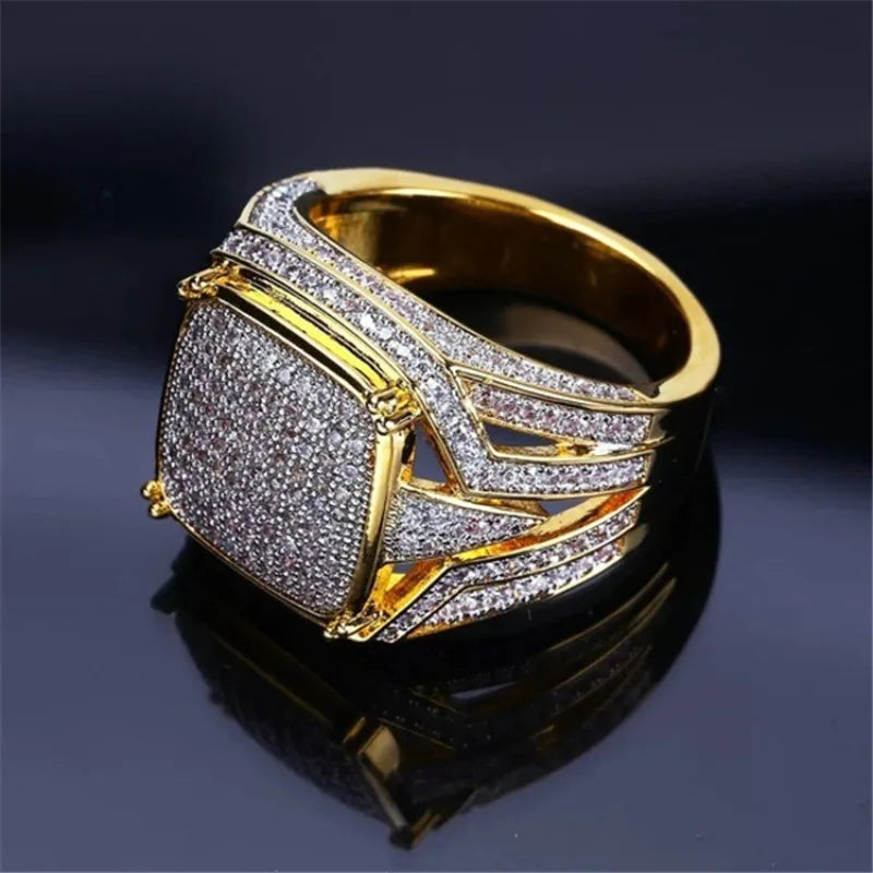 Iced Out Square Full CZ Men's Ring — Two-Tone Band