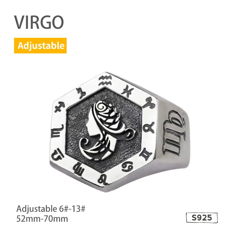 925 Sterling Silver Zodiac Sign Ring for Men Adjustable Aries Minimalist Personalized Gift for Boyfriend