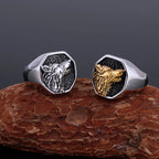 Stainless Steel Polishing Gold Color Wolf Head Ring Nordic Vikings Giant Animal Fenrir Masculine Men Finger Jewelry