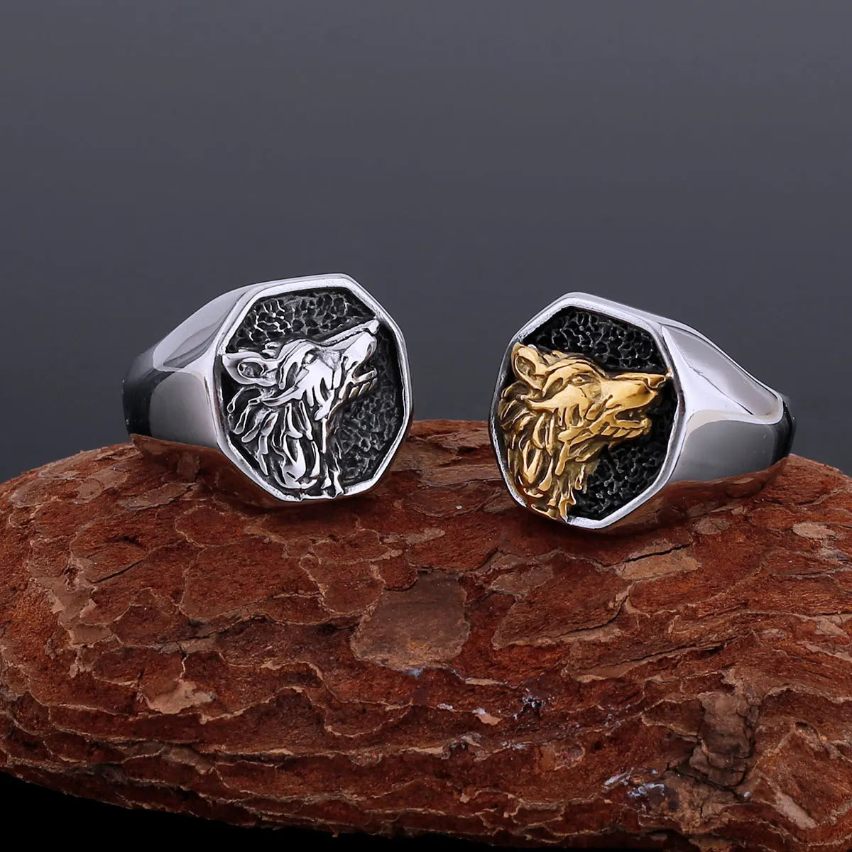 Stainless Steel Polishing Gold Color Wolf Head Ring Nordic Vikings Giant Animal Fenrir Masculine Men Finger Jewelry
