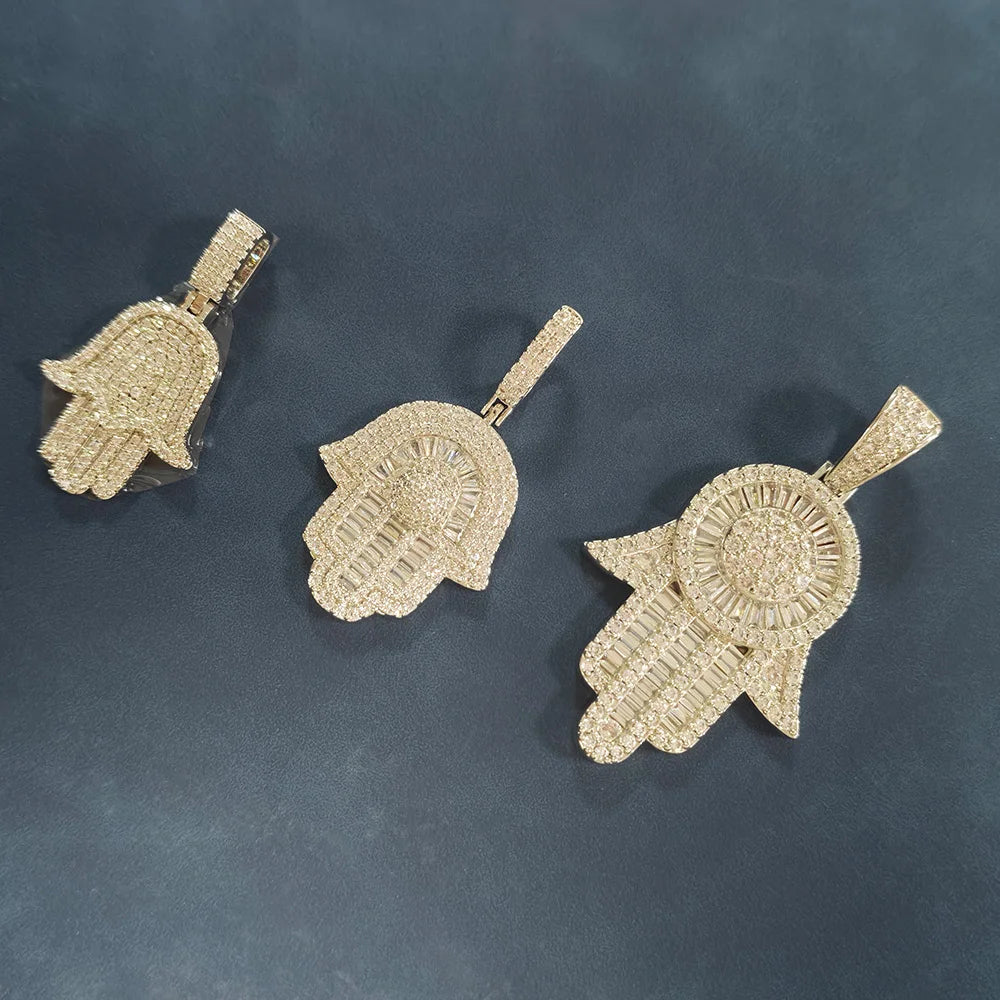 Iced Out Hamsa Pendant Necklace Stainless Steel