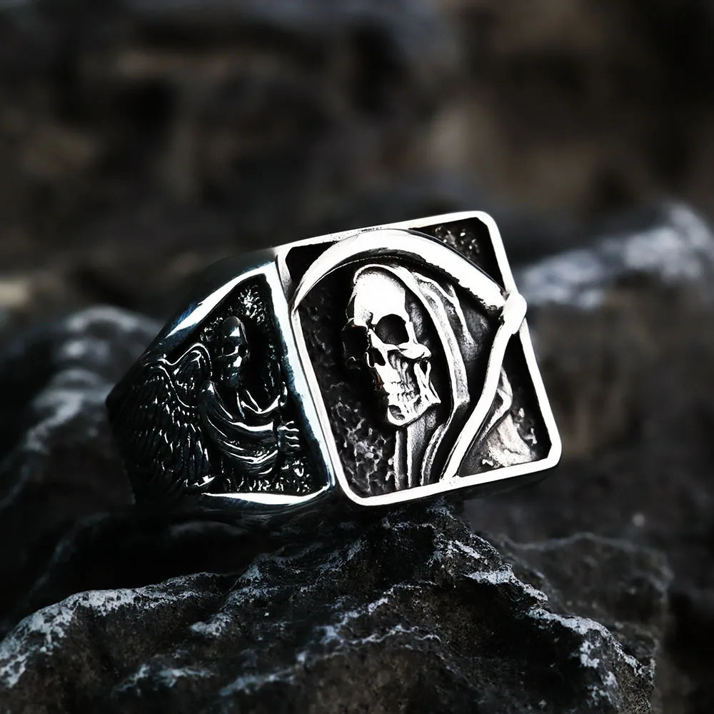 Fashion Retro Stainless Steel Punk Ring Solid Halloween Reaper Skull Rings