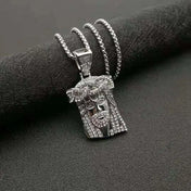 Iced Out Jesus Face Pendant Necklace — Two-Tone Stainless Steel
