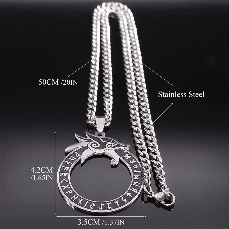 Dragon Viking Steel Pendant Nordic Rune Ouroboros
