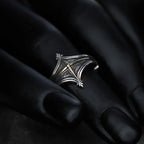 Vintage Punk Cross Star Mark Rhombus Ring — Slim Open Band