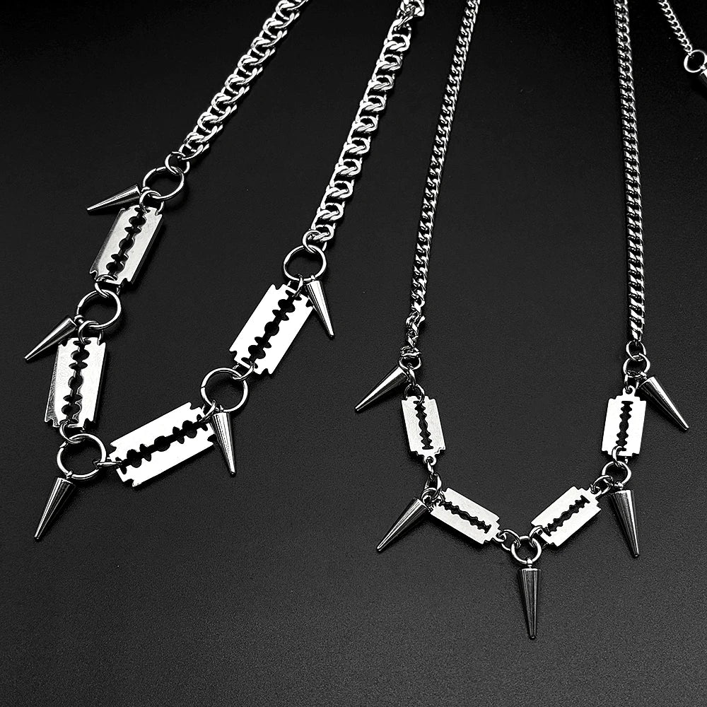 Punk Razor Spike Stainless Steel Pendant Necklace