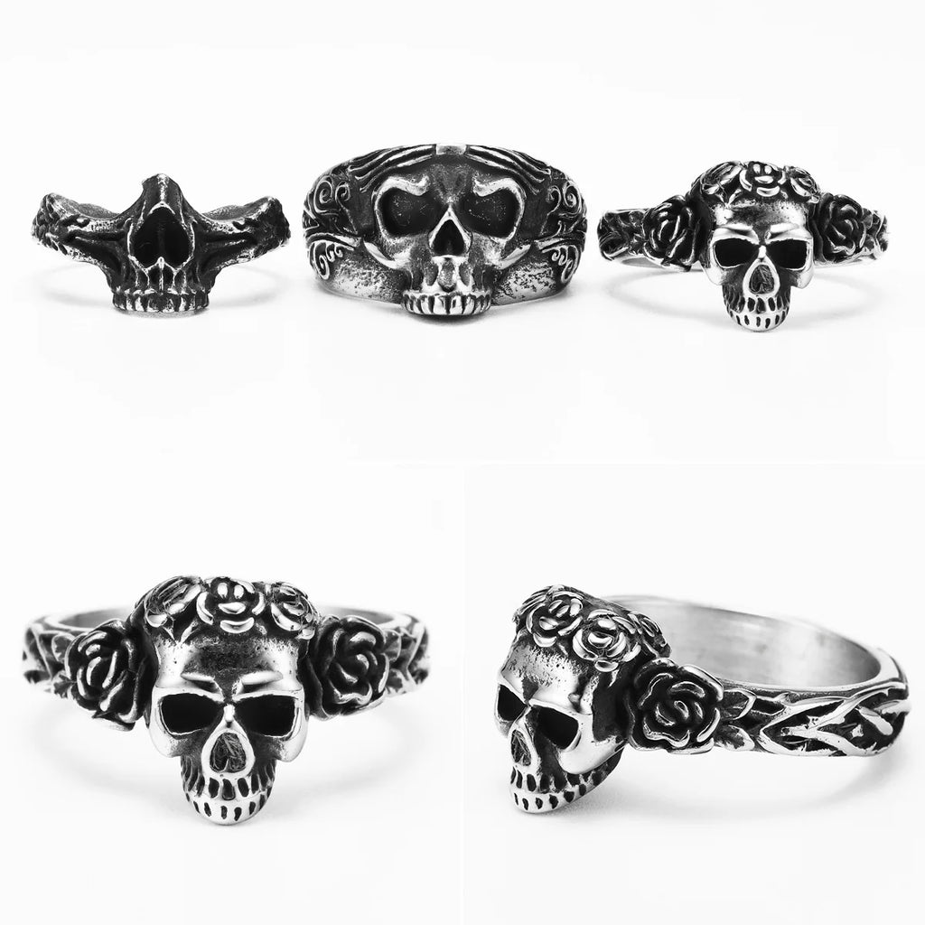 Rose Skull Ring Black — Stainless Steel