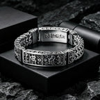 Vintage Men Stainless Steel Buddhist Motifs Bracelet Retro Pattern Link Chain Wrist Bangle Fashion Male Daily Jewelry