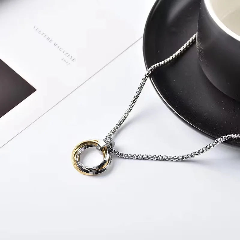 Necklace For Men Hip-hop Three-ring Titanium Steel Does Not Fade Simple Refined Minor Personality Brand Red Tide Pendant