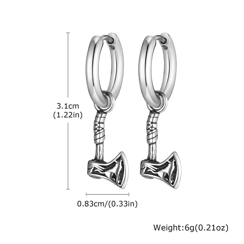 Viking Wolf Axe Hoop Earrings — Stainless Steel