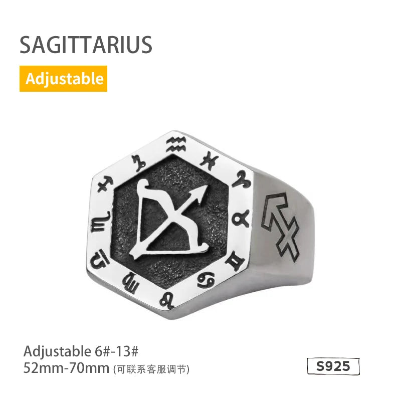 925 Sterling Silver Zodiac Sign Ring for Men Adjustable Aries Minimalist Personalized Gift for Boyfriend