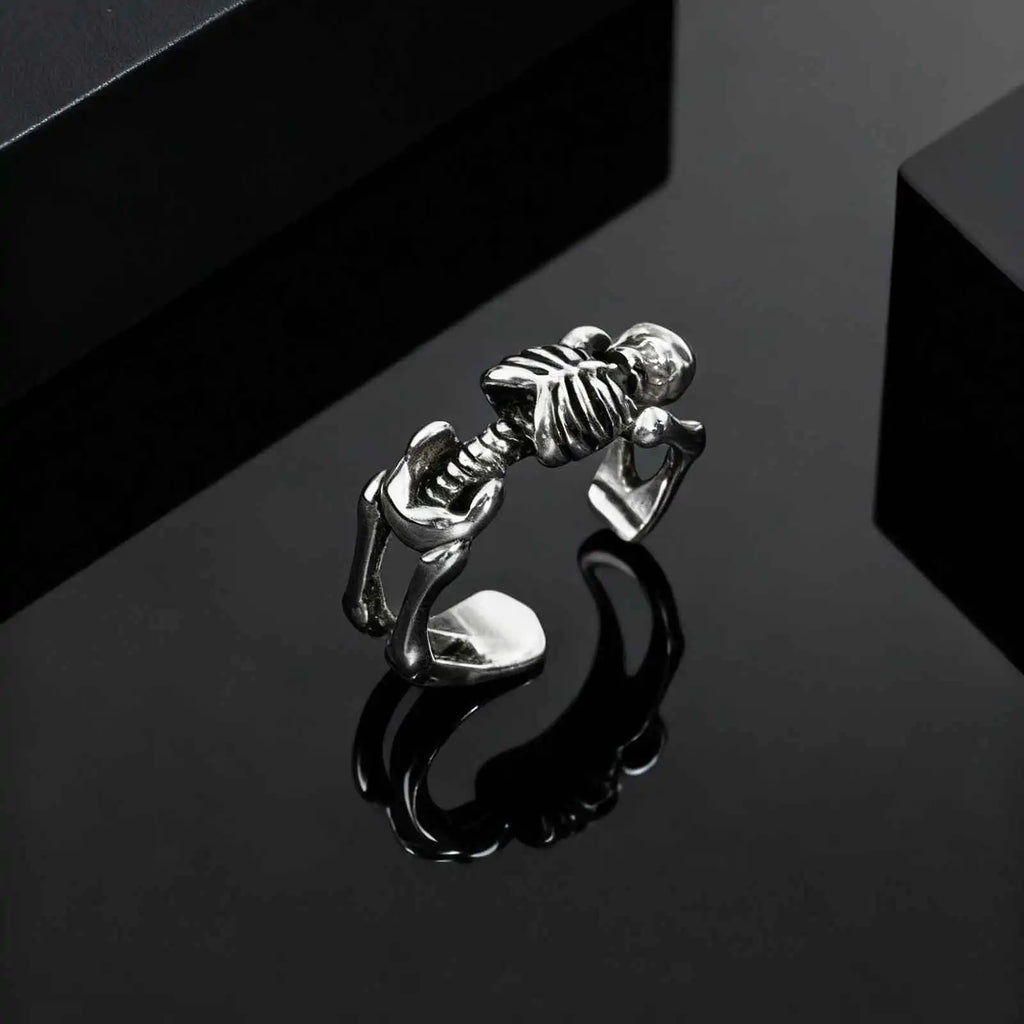 Creative Punk Skeleton Opening Ring for Men, Retro Gothic Skull Metal Rings, Vintage Hip Hop Finger Jewelry Gift for
