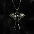Gothic Punk Ancient Silver Moon Moth Pendant Necklace for Men Women Halloween Witch Daily Wear Alternative Jewelry Accessories