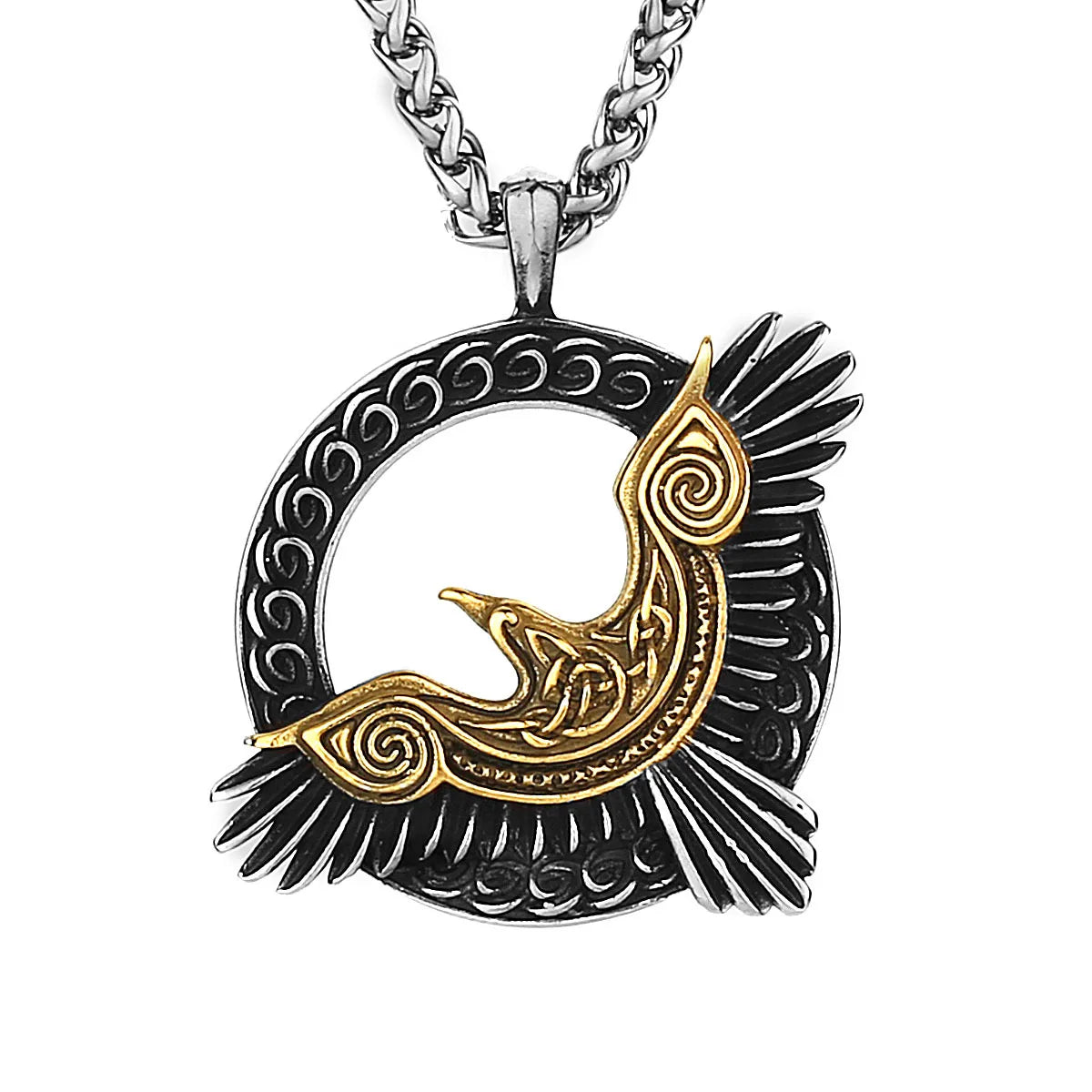 YQ Viking Crow 316L Stainless Steel Pendant Necklace For Men Punk Pirate Chain Jewelry Accessories