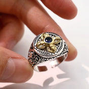 Tibetan Vajra Adjustable Open Ring — Golden Two-Tone Band