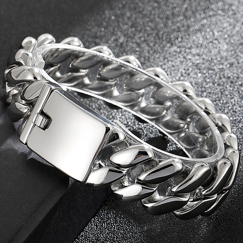 Steampunk Polished Casting Stainless Steel Bracelet for Man Hip Hop 20MM Wide Cuff Link Chain Wristband Birthday