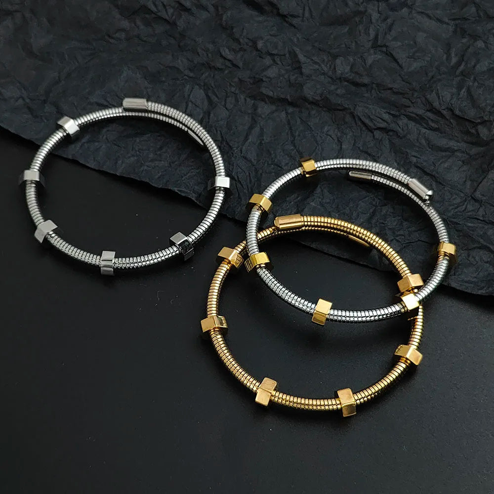 Double Layer Wire Nut Bracelet — Stainless Steel, Gold or Silver