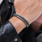 Vintage Men's Chunky Chain Bracelets,8/10/12mm Retro Grey Stainless Steel Cuban Chain Wristband,Rock Punk Classic
