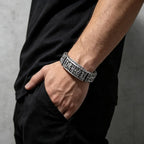 Vintage Men Stainless Steel Buddhist Motifs Bracelet Retro Pattern Link Chain Wrist Bangle Fashion Male Daily Jewelry