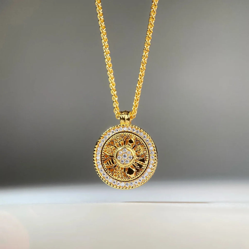 Luxurious 9999 24K real gold ancient gold rotating compass pendant necklace for men and women in retro style