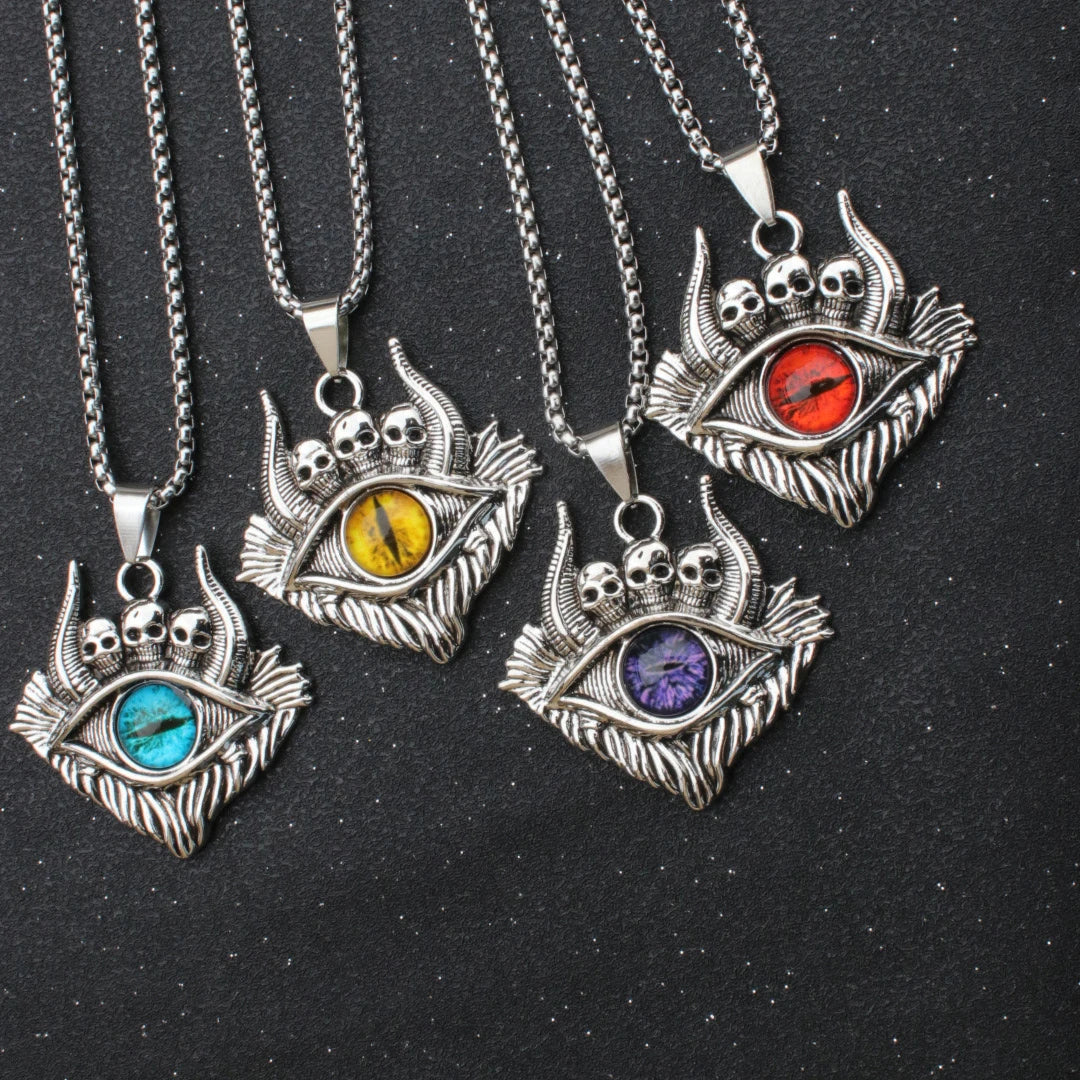 Stainless Steel Evil Eye Skull Pendant Necklace